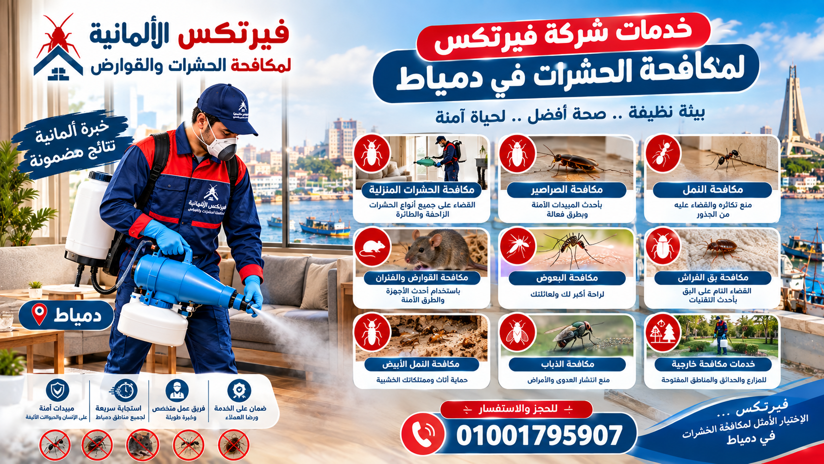 خدمات مكافحة وإبادة ورش الحشرات في دمياط – فيرتكس الألمانية
